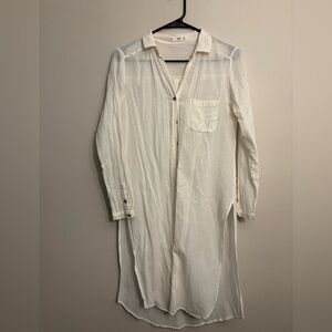 Mango Long White Button-Front Tunic